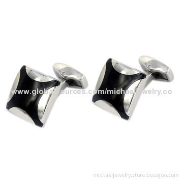 Stainless Steel Cufflinks with Onyx, Concise and Fashionable